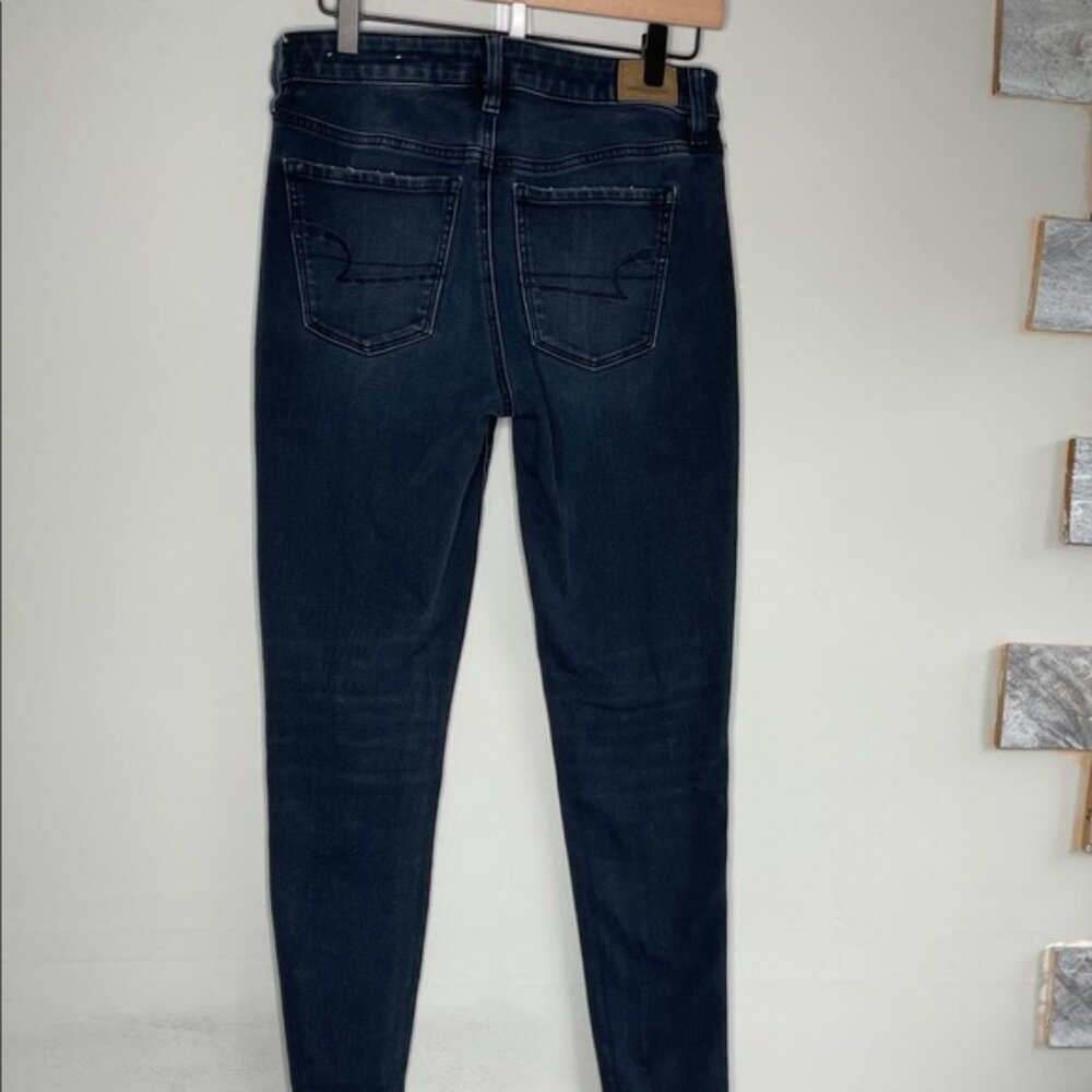 American Eagle Outfitters Women's Distressed Dark Blue Skinny Jeans - Picture 5 of 12